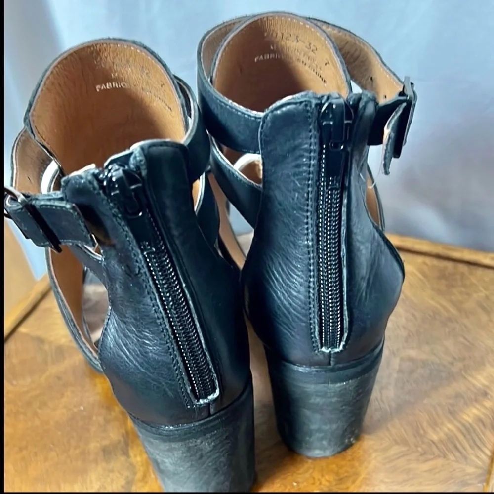 Free People x Jeffrey Campbell Black Leather Strappy Block Heels Size 7 - Picture 3 of 7